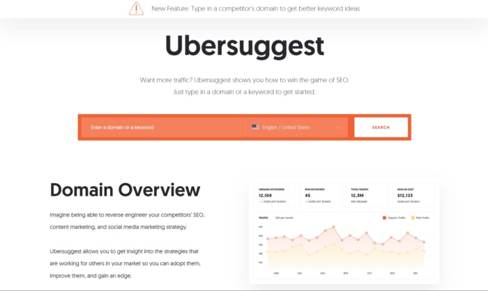 Ubersuggest's homepage.