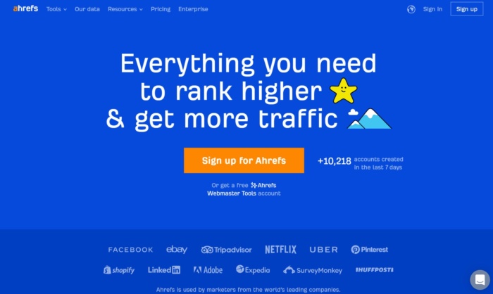 Ahrefs home page. 
