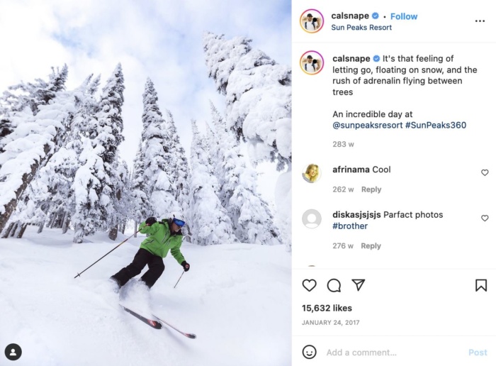 An illustration  influencer selling  Instagram station  from Callum Snape and Sun Peaks Resort. 