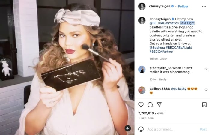 An illustration  influencer selling  Instagram station  from Chrissy Teigen.