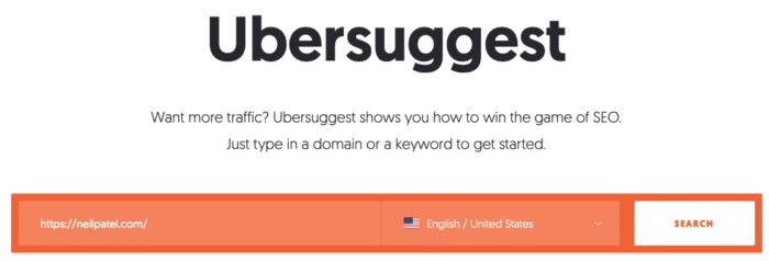 An image of the Ubersuggest home page. 