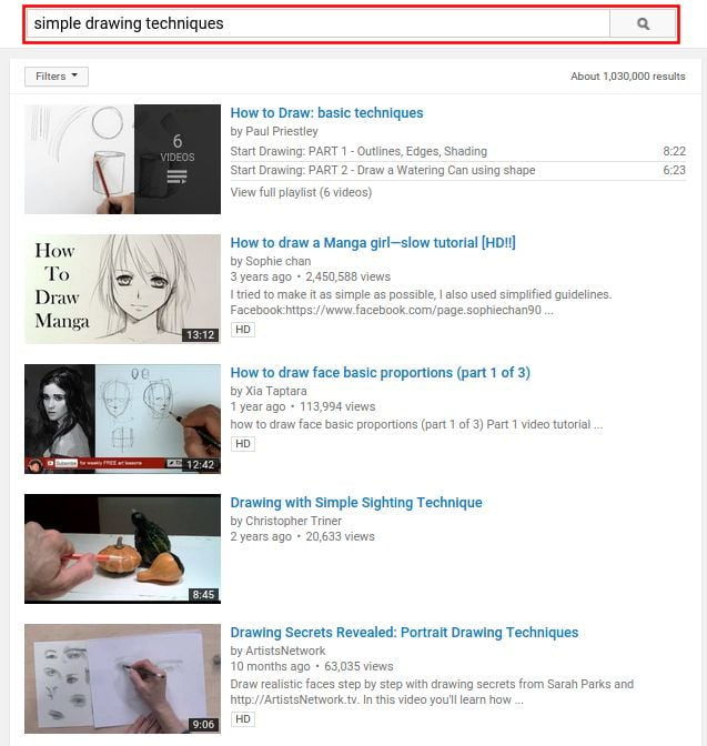 An illustration  of YouTube hunt  results aft  searching a peculiar  keyword. 