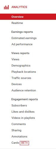 An image of the YouTube analytics dashboard. 