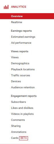 An representation  of the YouTube analytics dashboard. 