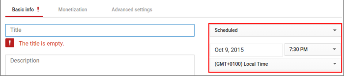 An image of the YouTube video scheduling feature when posting a video. 