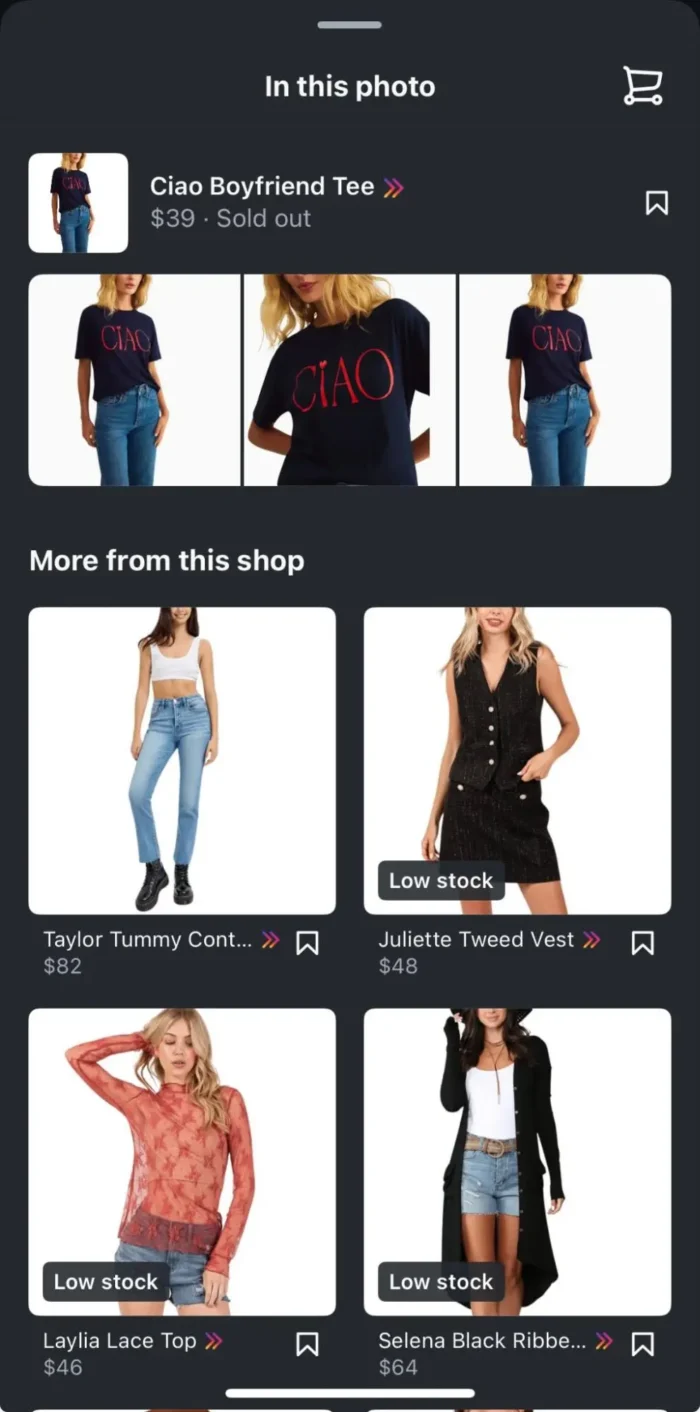 A list of items for sale on an Instagram post.