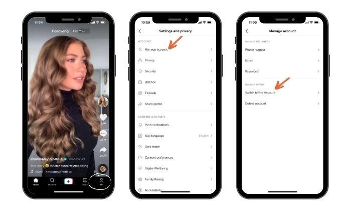 A graphic showing how to switch to a TikTok Pro account. 
