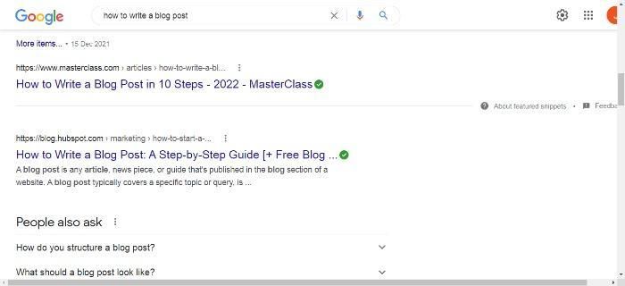 An example of content marketing is Google's SERP when you type "How to write a great blog post."