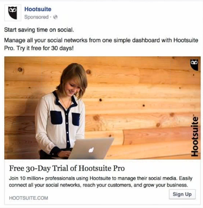 A Hootsuite ad on Neil Patel's Facebook page that demonstrates custom audience targeting.