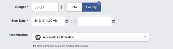 AdEspresso spent $35/day for 14 days as a part of their custom audience targeting on Facebook.