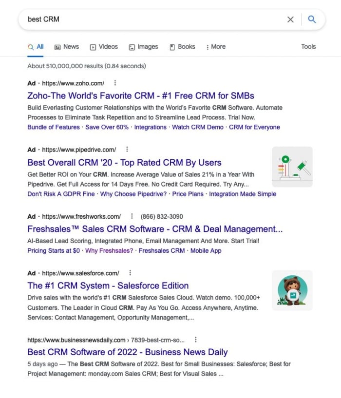 google hunt  results for "best CRM"