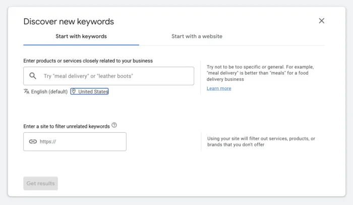 Find New Keywords in Google Keywords Planner.