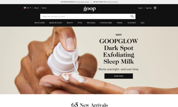 A screenshot of goop's website.