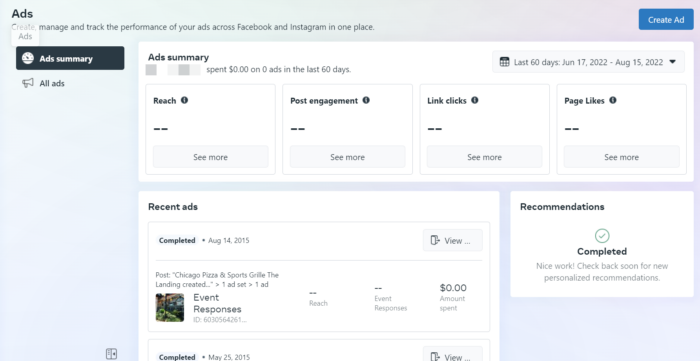 Create Facebook and Instagram ads in Meta Business Suite.