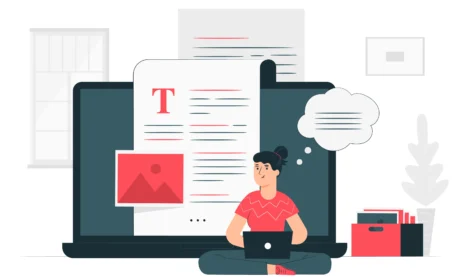 imagem sobre redatora pensando sobre texto e seo copywriting.