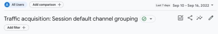 Customizing the channel group on the traffic acquisition page on GA4. 