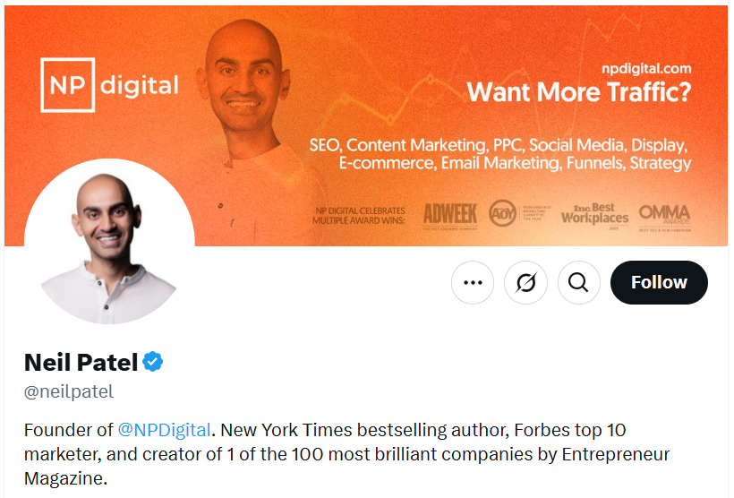 Neil Patel X profile.