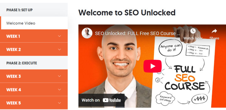 Neil Patel SEO unlocked course page.
