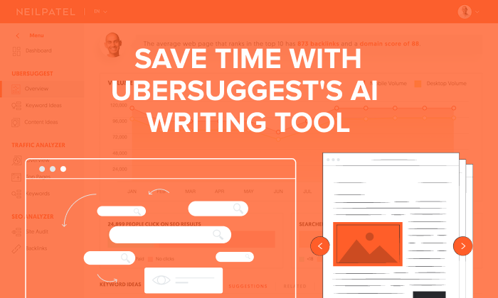 Graphic that says, "Save clip  with Ubersuggest's AI penning  tool."