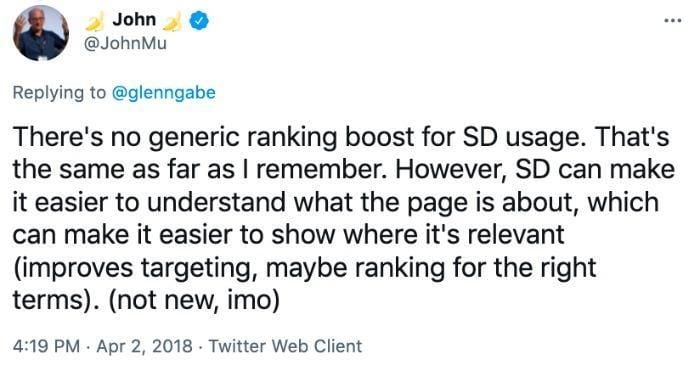 A tweet from John Mu about generic ranking. 
