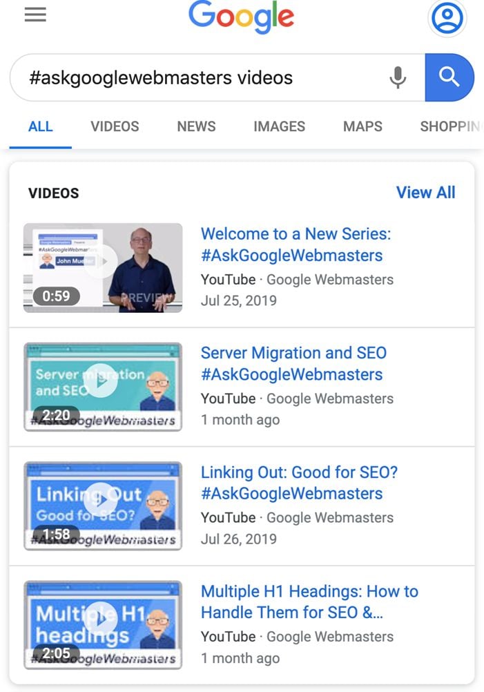 Google hunt  results for google web masters videos. 