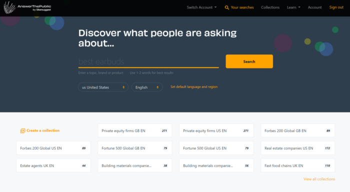 Screenshot of AnswerThePublic's hunt  bar.