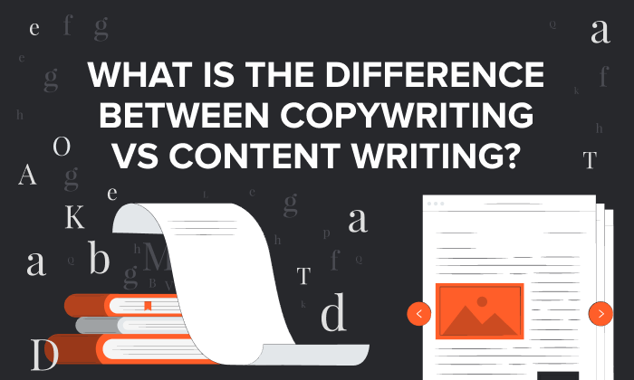 گرافیکی که می گوید "تفاوت بین کپی رایتینگ با نوشتن محتوا چیست؟"