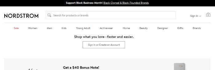 Nordstrom homepage for website accessibility for SEO.
