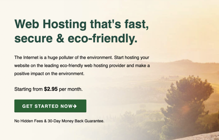 Screenshot of GreenGeeks' webpage as an example of best website hosting services.