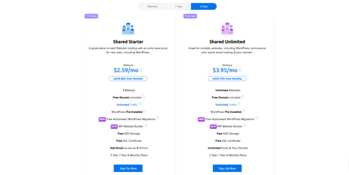 DreamHost's pricing plans for website hosting services.