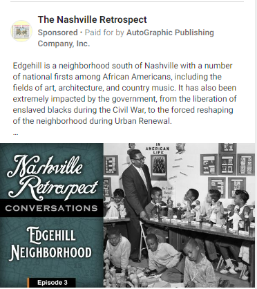 A screenshot of an advertisement  by The Nashville Retrospect, a podcast astir  Nashville.