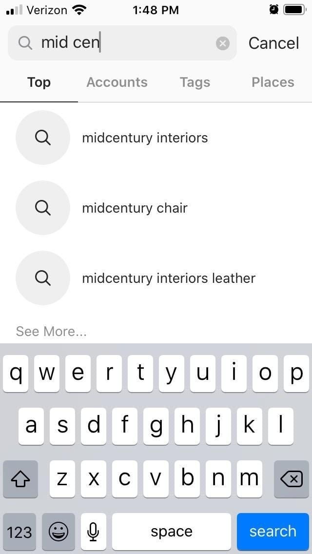 Instagram SEO Searching for mid century topics on Instagram