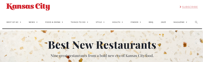 A review website providing a list of the best new restaurants in Kansas City.