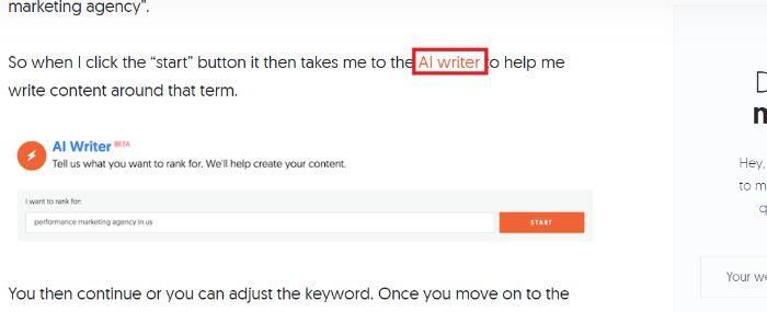 Screenshot of an AI writer to help with local link building.