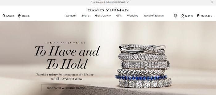 A screenshot of David Yurman's webpage for minimalist website design. 