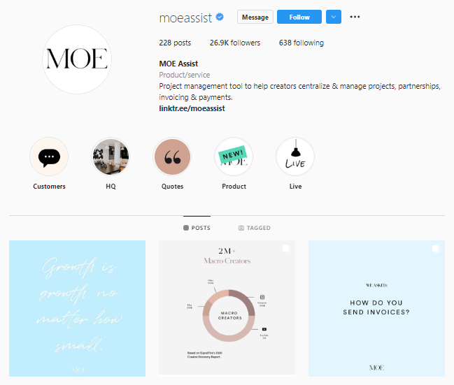 A screenshot of Moe's Instagram account.