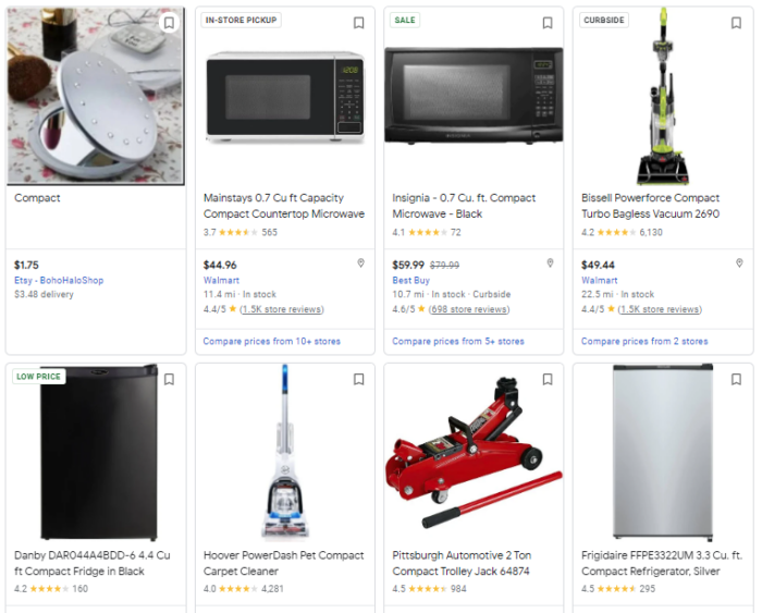 A screenshot of Google's product page showing different product names.