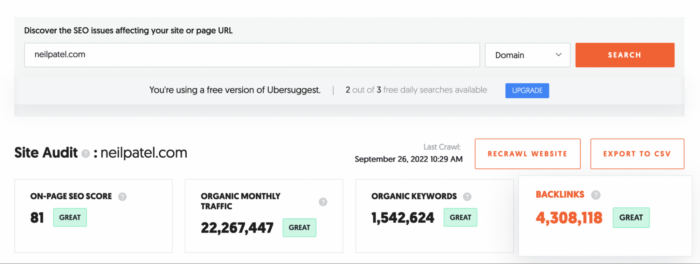 Referring domains vs backlinks connected  Ubersuggest.