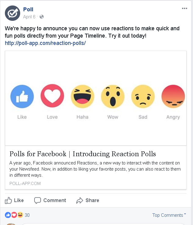 Reações em enquetes do Facebook