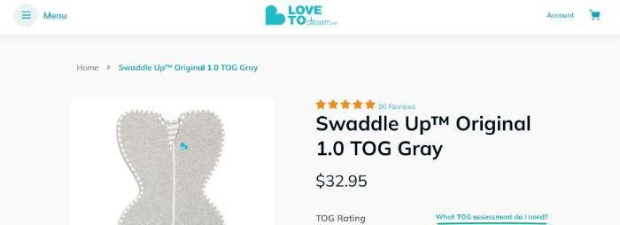 Product page for the Swaddle Up 