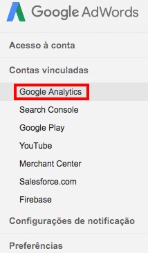 Vinculação do Google Analytics