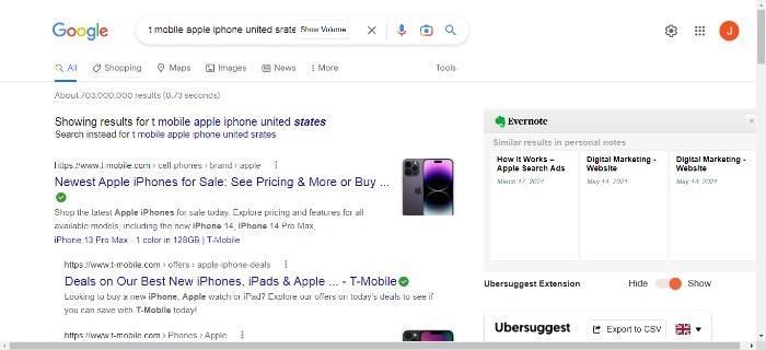 Screenshot of a Google search showing how T-Mobile uses structured data for their SEO product pages. 