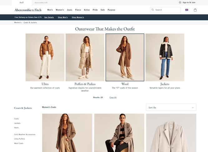 Screenshot of Abercrombie & Fitch's product page.