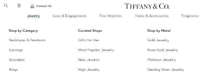 Screens،t of Tiffany & Co's website. 