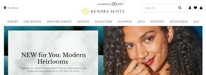 A screenshot of Kendra Scott's website. 