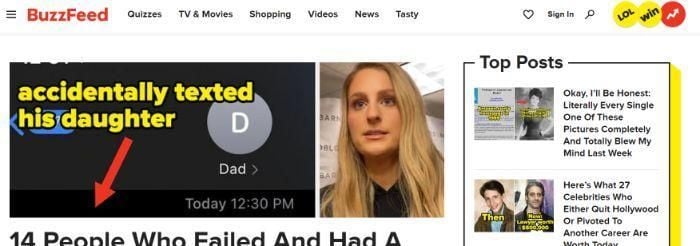 A screenshot of Buzzfeed's website. 