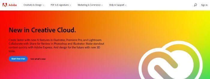 The Adobe Creative Cloud home page