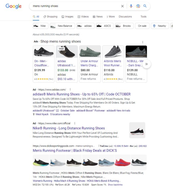 A google search of mens running shoes. 