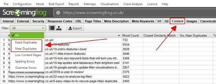 Screens،t of ScreamingFrog, a tool for ecommerce seo audits.