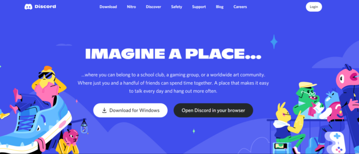 Screenshot of Discord's homepage.